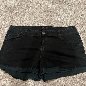 torrid Black Denim Rolled-Hem Jean Shorts